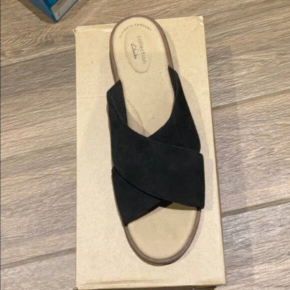 Clarks Women Black Declan Ivy Flat Slip On Sandals Size 11W - Picture 4 of 7